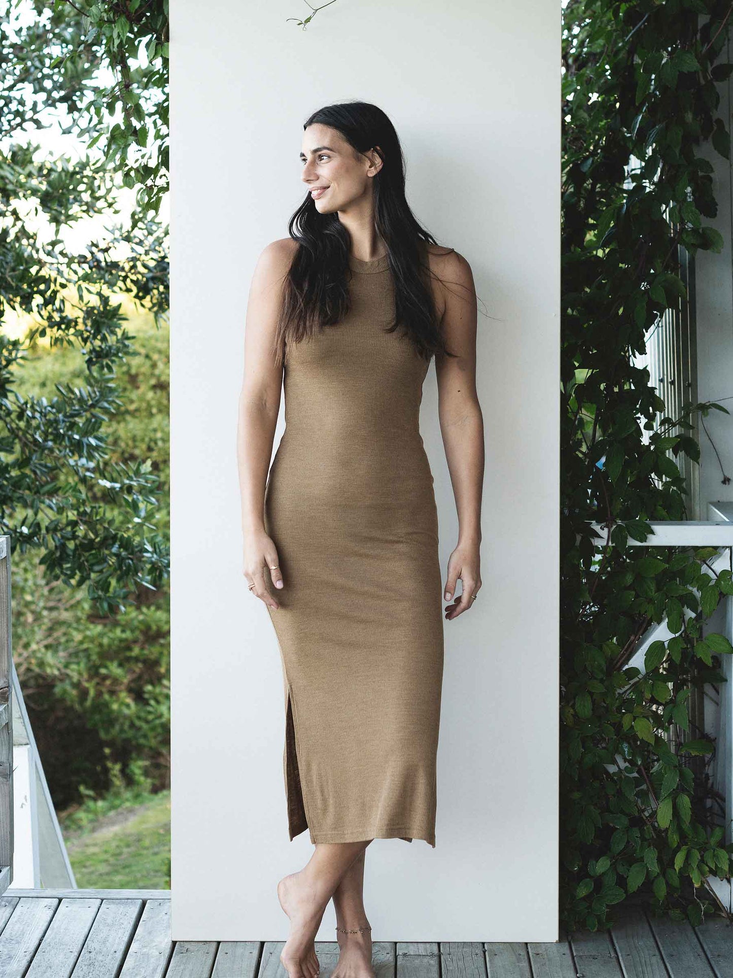 Women's Merinosilk Tank Dress Kelp Long